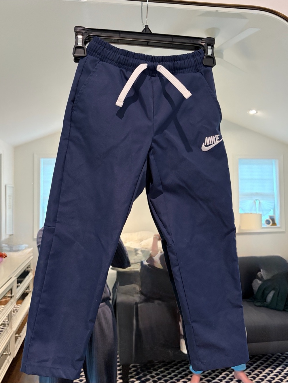 Nike Navy Blue Kids Tech Pants with White Drawstring